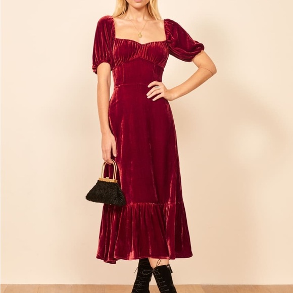 Reformation Dresses & Skirts - Reformation Suzanne Elegant Burgundy Velvet Dress Size 12